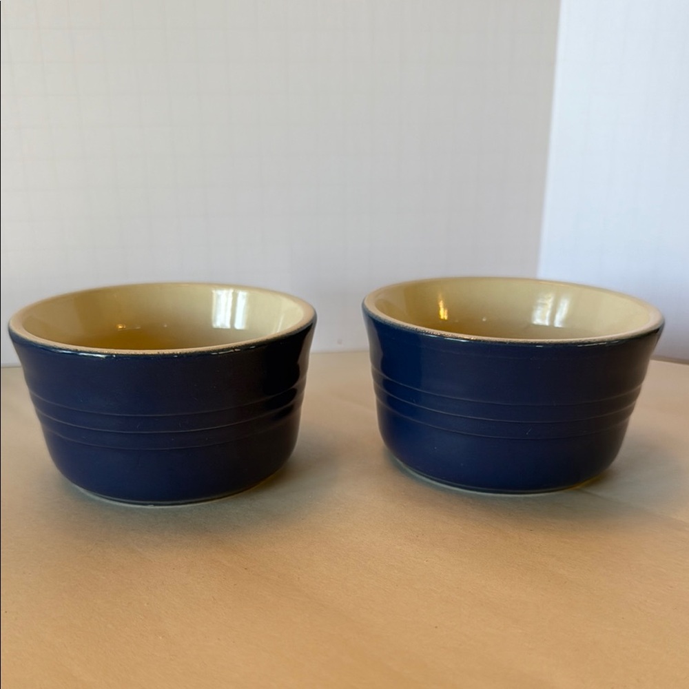 Le Cruset Blue and Cream Ceramic Bowls